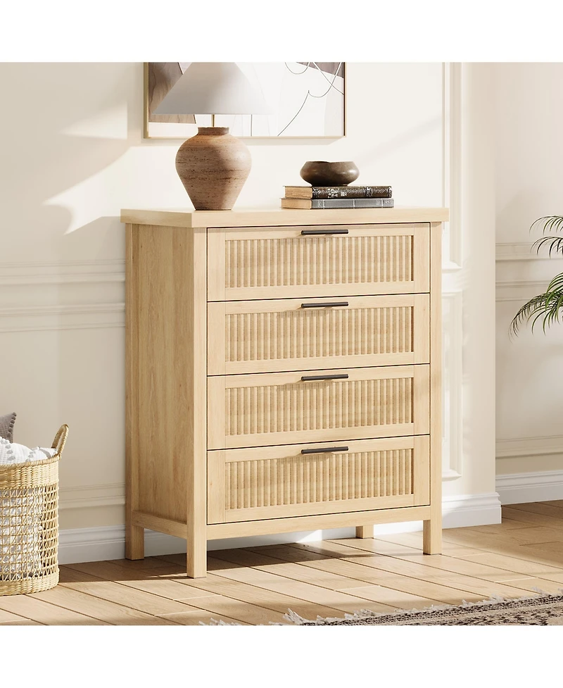 homfan Fluted Dresser for Bedroom, 35.4 in Tall Closet Chest with 4 Drawers, Storage Cabinet for Bedroom, Living Room, Closet