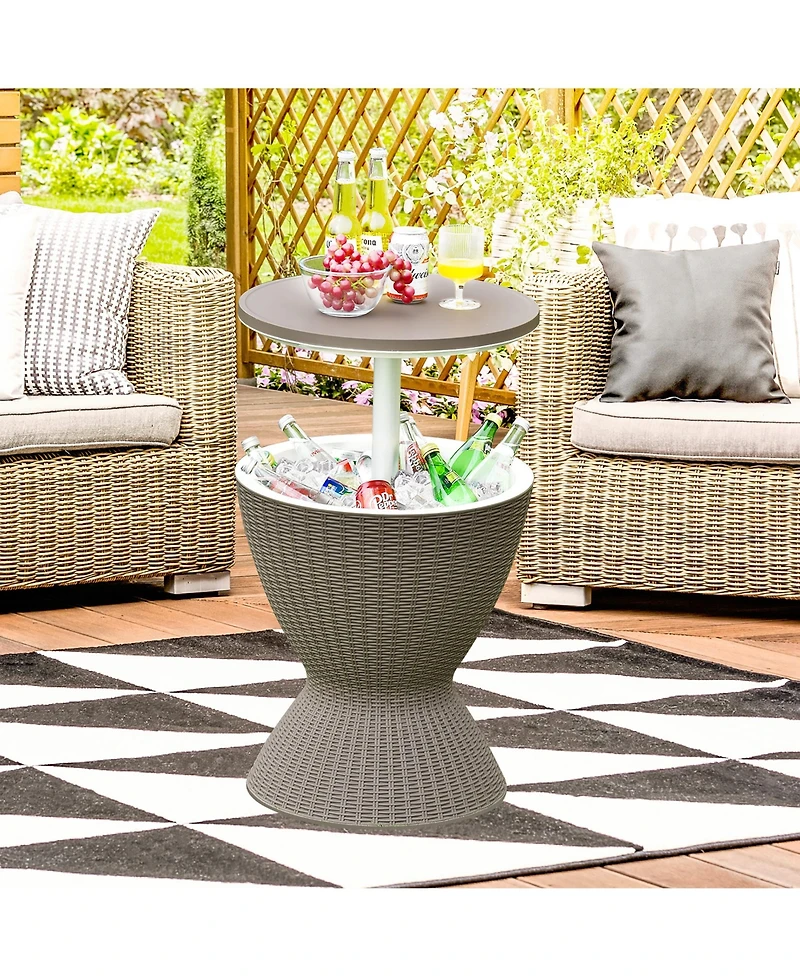 Gymax 8-Gal Patio Ice Cooler Bucket Cool Bar Side Table w/ Retractable Tabletop