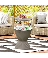 Gymax 8-Gal Patio Ice Cooler Bucket Cool Bar Side Table w/ Retractable Tabletop