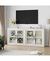 homfan Modern Sideboard Buffet Cabinet, 71 Inch Large Credenza with 4 Glass Doors, Multi-Purpose Storage