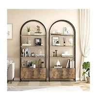 homfan 4-Tier Arched Bookshelf with Closed Doors, Thick Board Metal Frame Tall Storage Cabinet with Non-Slip Feet