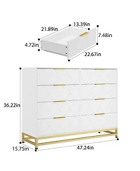 homfan 8-Drawer Wooden Dresser with Metal Handles, Modern Bedroom Dresser with Deep Drawers, Wood Chest, Anti-Tip Safety for Bedroom, Hallway