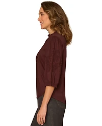 Democracy Petite Notch Neck Mixed Media Top
