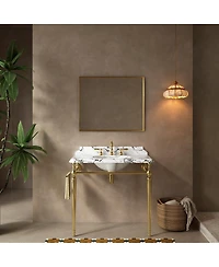 Sillysis Inch Bathroom Console Sink with Engineered Marble Top, Ceramic Basin, Stainless Steel Frame, Retro Style