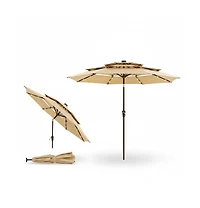 homfan Solar Led Outdoor Patio Umbrella, Ventilated Canopy, Tilt and Crank System, 8 Stable Ribs, for Pool, Deck Garden