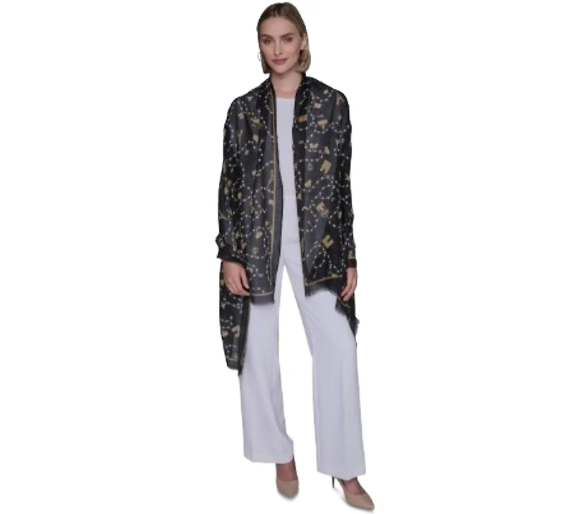 Karl Lagerfeld Paris Pearls and Charms Printed Oversized Scarf