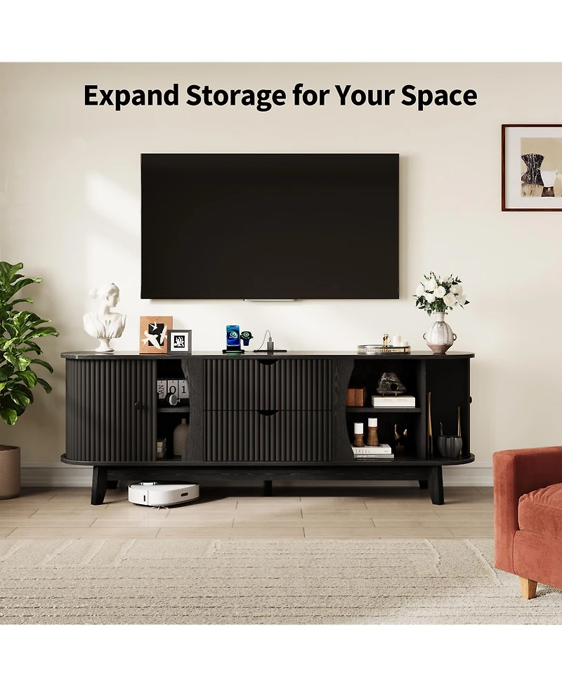 homfan 63" Tv Stand for TVs Up to 70", Console with 2 Drawers and 2 Cabinets, Built-in Power Outlet and Adjustable Shelf for Living Room