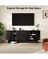 homfan 63" Tv Stand for TVs Up to 70", Console with 2 Drawers and 2 Cabinets, Built-in Power Outlet and Adjustable Shelf for Living Room