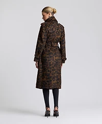Avec Les Filles Womens Leopard Wool Trench Coat