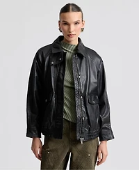 Avec Les Filles Women's Leather Bomber Coat