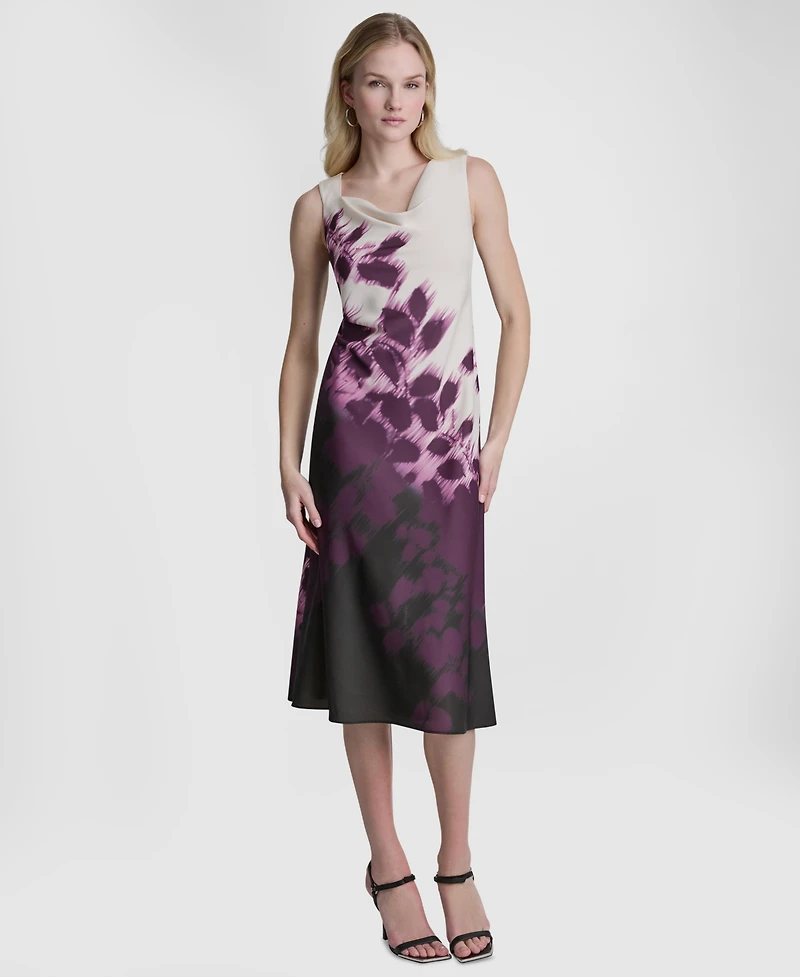 Dkny Women's Printed Sleeveless Cowl Neck Midi Dress