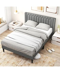 Gymax Queen Bed Frame Dutch Velvet Upholstered Platform With Wingback Headboard