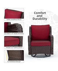 homfan Piece Outdoor Wicker Bistro Set, Swivel Rocker Chairs with Cushions and Glass Table for Patio or Garden