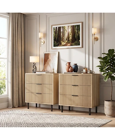 homfan 2 Set of Modern Fluted 3-Drawer Storage Cabinet