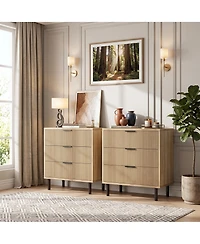 homfan 2 Set of Modern Fluted 3-Drawer Storage Cabinet