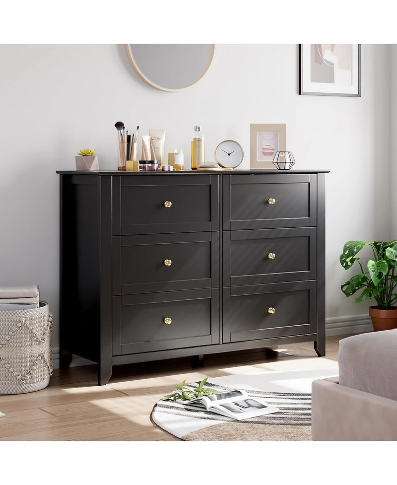 homfan 2 Set of 6 Drawer Dresser for Bedroom, Modern Double Chest of Drawers with Deep Storage, Wide Storage Organizer Unit for Closet, Living Room