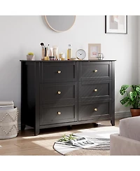 homfan 2 Set of 6 Drawer Dresser for Bedroom, Modern Double Chest of Drawers with Deep Storage, Wide Storage Organizer Unit for Closet, Living Room