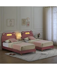 homfan 2 Pack Twin Bed Frame with Led Lights, Upholstered Platform Bed with Headboard and Wooden Slats Support, Noise Free, No Box Spring Needed