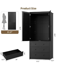 homfan Wooden Wardrobe Armoire with Drawers, 69 Inch Wood Closet with 2 Doors and Hanging Rod for Bedroom