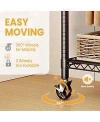 homfan Heavy Duty Armorie, 75 Inch Metal Storage Wardrobe with Double Hanging Rods, Adjustable Shelves and Wheels for Bedroom or Closet