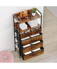 homfan Narrow 5 Drawer Dresser, 47 Inch Fabric Storage Chest with Metal Frame and Shelves for Bedroom or Entryway