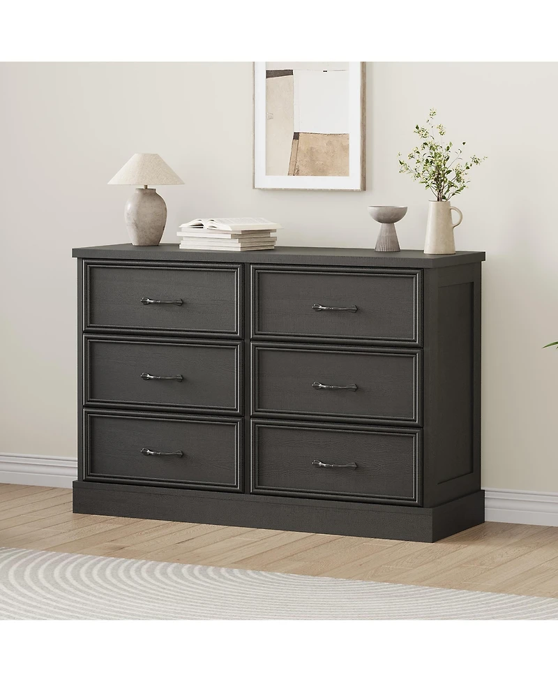 homfan 6 Drawer Dresser, 47 Inch Wood Chest of Drawers with Metal Handles for Bedroom Living Room Entryway