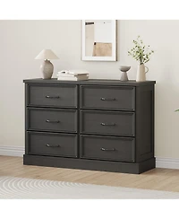 homfan 6 Drawer Dresser, 47 Inch Wood Chest of Drawers with Metal Handles for Bedroom Living Room Entryway