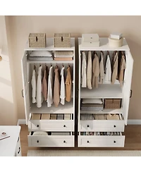 homfan Armoire with 2 Drawers,72" Wooden Cabinet with Hanging Rod, Tall Clothing Unit with Doors and 18 Adjustable Shelves for Bedroom