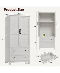 homfan Armoire with 2 Drawers,72" Wooden Cabinet with Hanging Rod, Tall Clothing Unit with Doors and 18 Adjustable Shelves for Bedroom