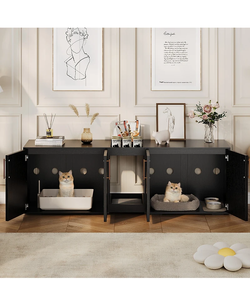 homfan Double Cat Litter Box Enclosure, Spacious Engineered Wood Pet Washroom Cabinet with Vent Holes and Storage Shelf, Easy Assembly