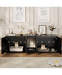 homfan Double Cat Litter Box Enclosure, Spacious Engineered Wood Pet Washroom Cabinet with Vent Holes and Storage Shelf, Easy Assembly