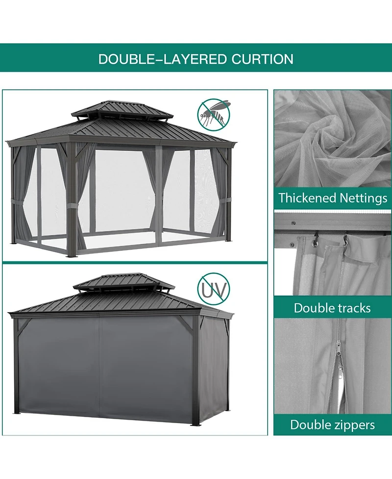 homfan Hardtop Gazebo with Double-Layer Steel Roof and Iron Frame for Patio, Deck, Backyard, Lawn, or Garden