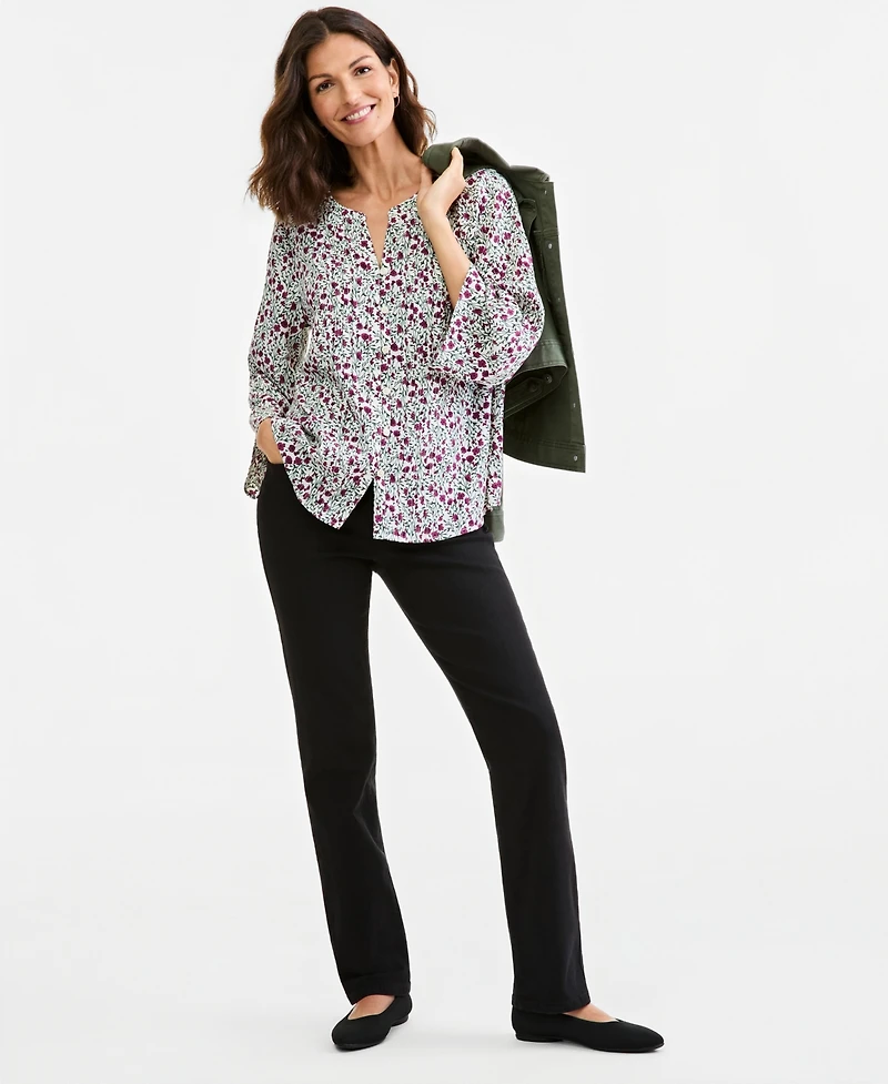 Style & Co Women's Floral Bell-Sleeve Pintuck Blouse, Macy's Exclusive