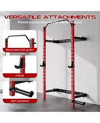 homfan 89" Wall-Mounted Folding Squat Rack with Spotter Arms, Home Gym Power Rack for Bench Press Pull Ups Exercise
