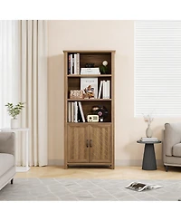 homfan 5-Tier Double-Door Storage Cabinet, Thickened Board Adjustable Shelf Organizer, Anti-Toppling Easy-Assembly Home Display Cabinet