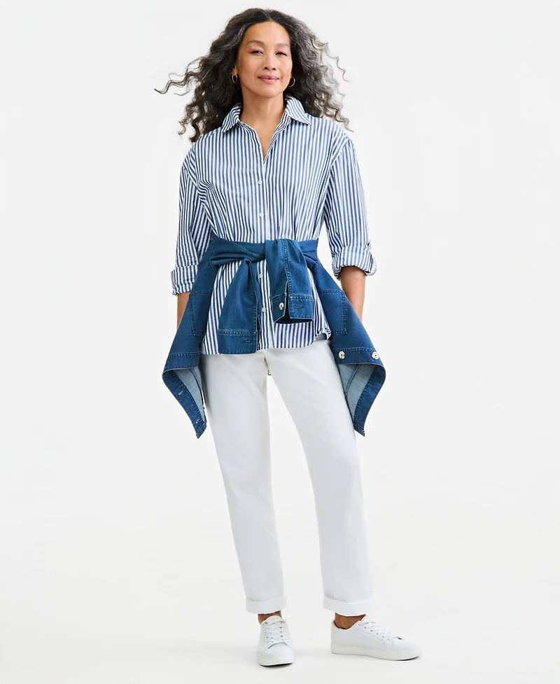 Style & Co Women's Striped Roll-Tab Long-Sleeve Blouse, Macy's Exclusive
