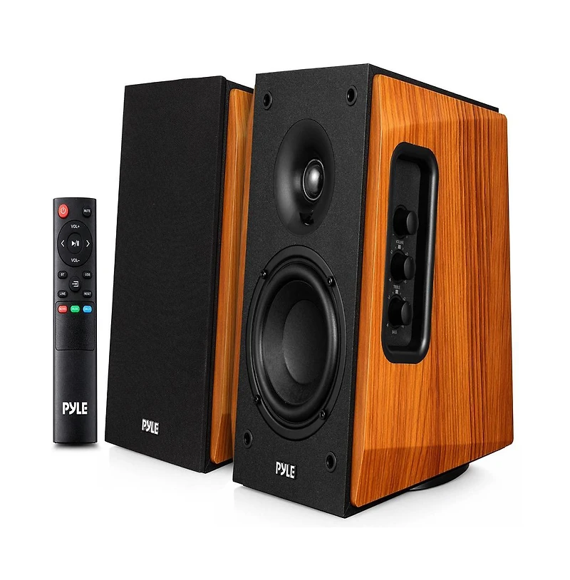 Pyle Powered Bookshelf Speakers with Bluetooth, 80W Stereo Audio System, Arc, Optical and Subwoofer Output Pair