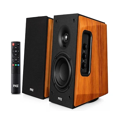 Pyle Powered Bookshelf Speakers with Bluetooth, 80W Stereo Audio System, Arc, Optical and Subwoofer Output Pair