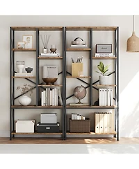Industrial 5-Tier Bookshelf - Rustic Wood and Metal Bookcase with Spacious Open Shelves, Farmhouse Standing Storage Rack for Living Room, Bedroom