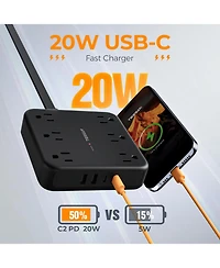 Tessan Extension Cord with Fast Charger, Surge Protector Power Strip with 6 Outlets and 4 Usb Ports (2 Usb C), 2100 Joules Protection, Flat Plug