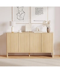homfan Modern Fluted Credenza, Wide Sideboard Buffet with 4 Fluted Doors and Adjustable Shelves for Multi-Room Organization