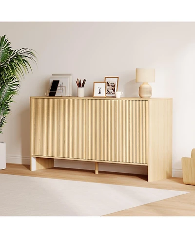 homfan Modern Fluted Credenza, Wide Sideboard Buffet with 4 Fluted Doors and Adjustable Shelves for Multi-Room Organization