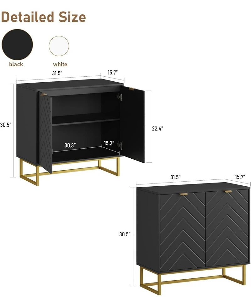 homfan Modern Sideboard Buffet Cabinet with Storage Set of 2, Wood Accent Storage Cabinet with Doors and Adjustable Shelf