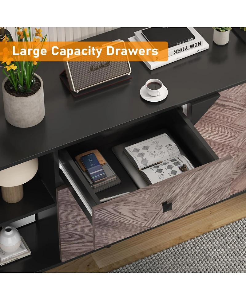homfan Storage Cabinet with Shelf and Doors, Modern Sideboard Buffet with Storage, Free Standing Accent Cabinet for Dining Room, Living Room, Entryway