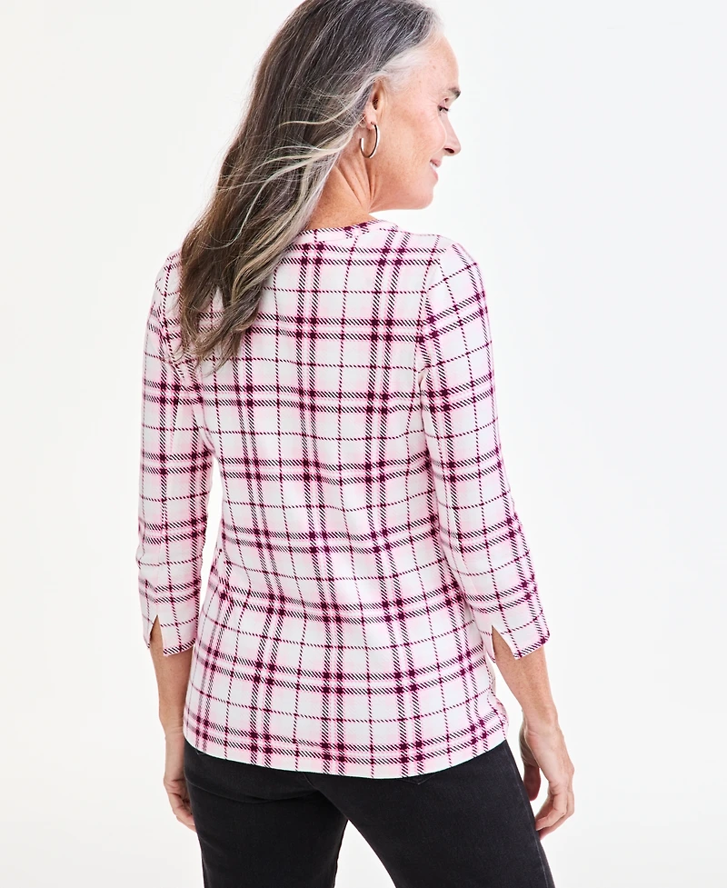 Style & Co Petite Pima Knit Dani Plaid Boat Neck Top, Macy's Exclusive