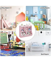 homfan 2-Pack Toy Storage Organizer Cabinet with Non-Woven Drawers, Kids Bookshelf and Shelf Unit for Playroom, Engineered Wood