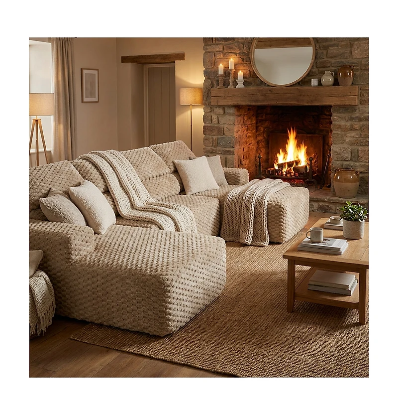 Homsee 135" 3-Piece U-Shaped Sectional Sofa Set With Pillows, Corduroy Convertible Couch
