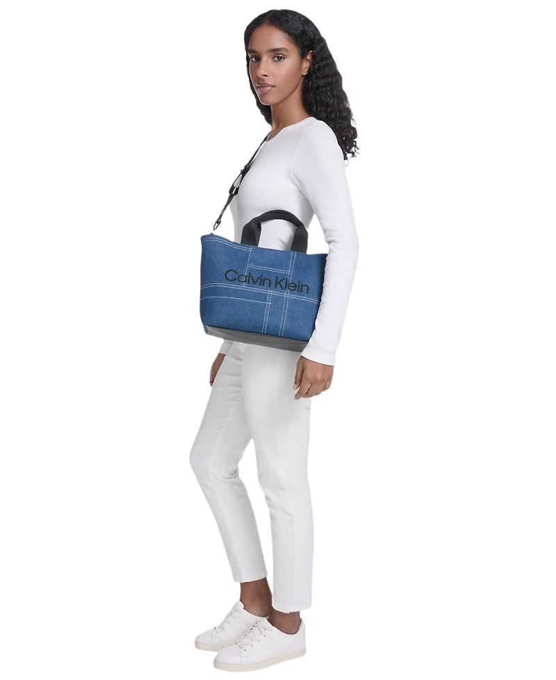 Calvin Klein Averil Denim Zip-Top Large Crossbody Handbag