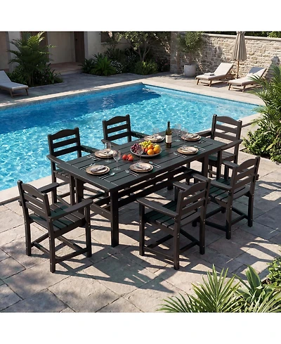 Homsee 71-Inch Hdpe Dining Set with 6 Arm Chairs - All-Weather Resin Patio Table Umbrella Hole