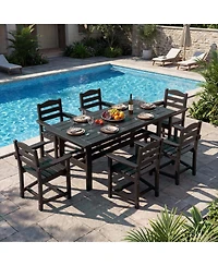 Homsee 71-Inch Hdpe Dining Set with 6 Arm Chairs - All-Weather Resin Patio Table Umbrella Hole